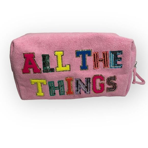 Judith March ALL THE THINGS Large Pink Terry Cloth Bag - Picture 1 of 14